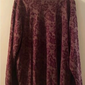 Torrid maroon long sleeve mock velvet burnout turtleneck with floral motif.
